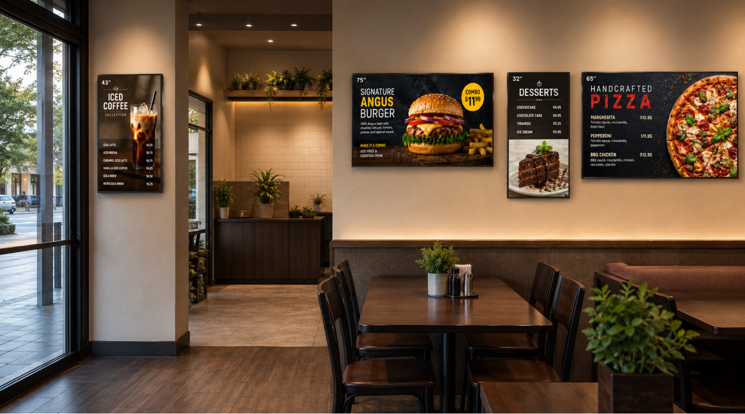 Een scherm voor menu’s en acties